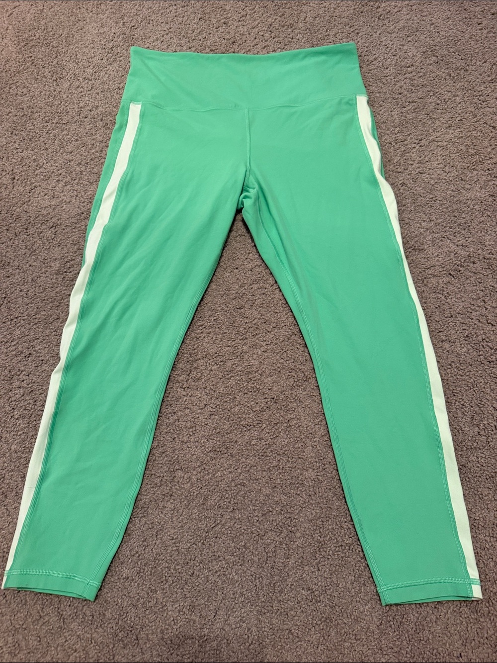Athleta  Green Leggings with White Side Stripes